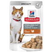 Hills Science Plan Feline Young Adult Sterilised Pouches Turkey - Паучове с пуешко, малки късчета в сос Грейви за кастрирани котки
